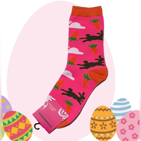 Everbright Easter Socks Women’s Bunny Carrots Novelty Print 9-11 Pink Multicolor - Picture 1 of 10